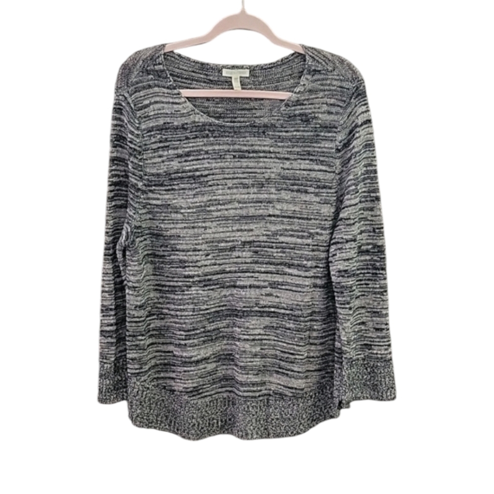 Eileen Fisher- Black Lightweight Organic Linen Sweater with Side Slits - Size XL